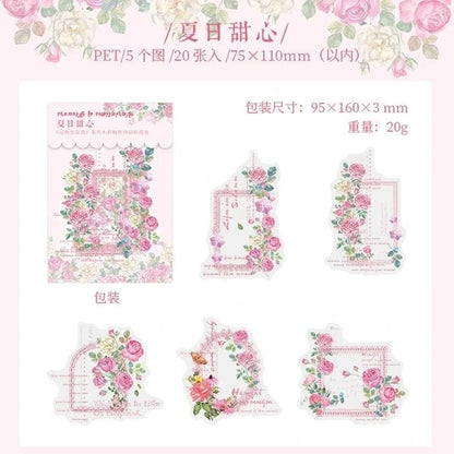 Variation of Flower PET Stickers (20 pcs) size - 75-110mm