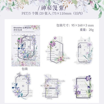 Variation of Flower PET Stickers (20 pcs) size - 75-110mm