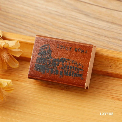 Wooden Vintage Monuments Rubber Stamp (Travel Theme)