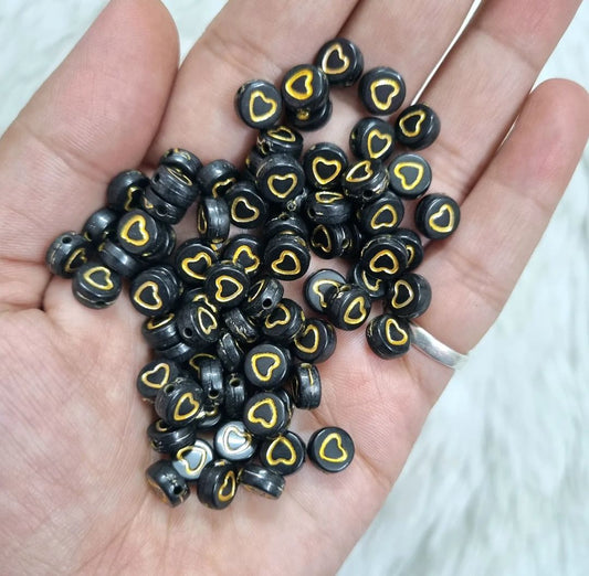 Acrylic Heart Printed Round Beads
