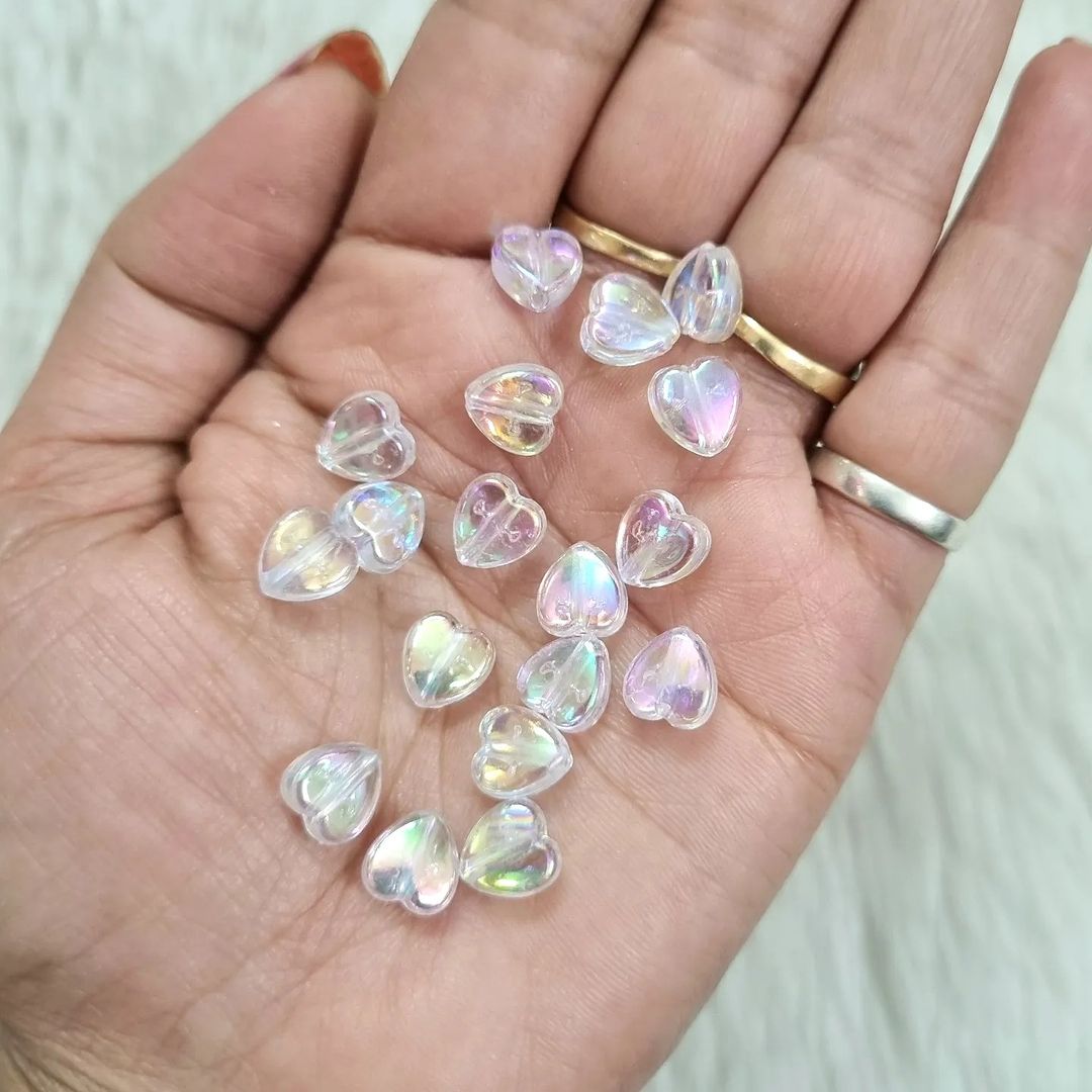 Acrylic Rainbow Shine Heart beads