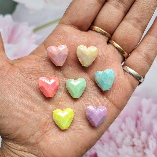 Acrylic Pastel Heart Beads (Rainbow Shine)