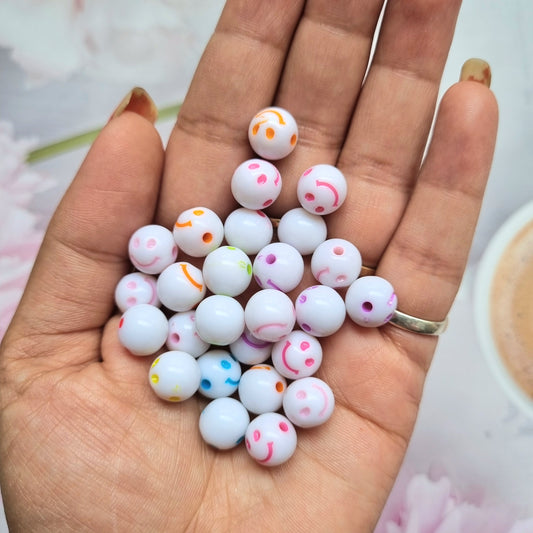 Acrylic Colourful Round Smiley Beads