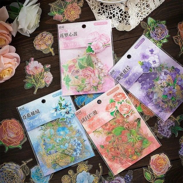 Golden Foil floral PET Stickers