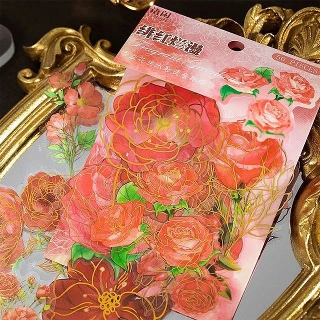 Golden Foil floral PET Stickers