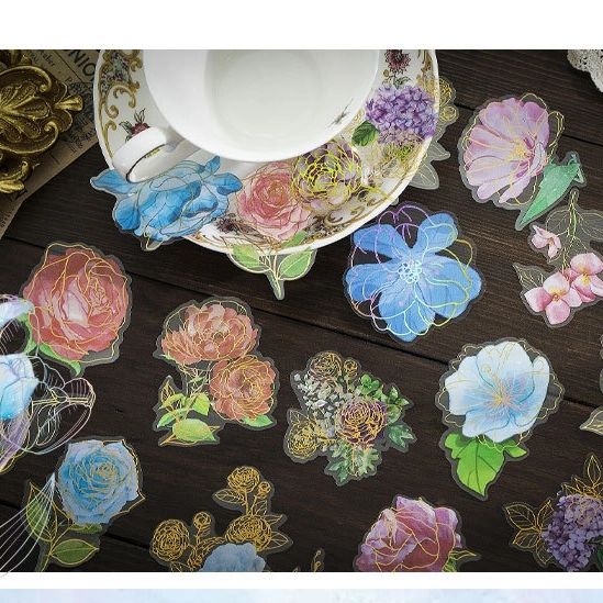Golden Foil floral PET Stickers