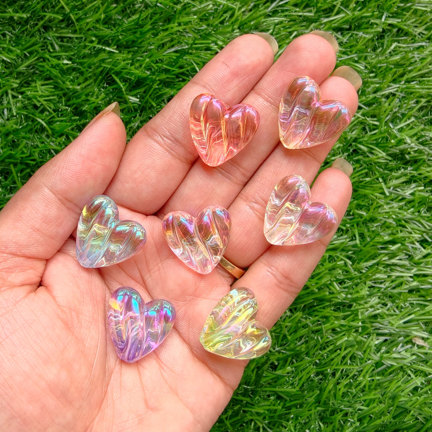 Acrylic UV plating Iridescent Heart Beads