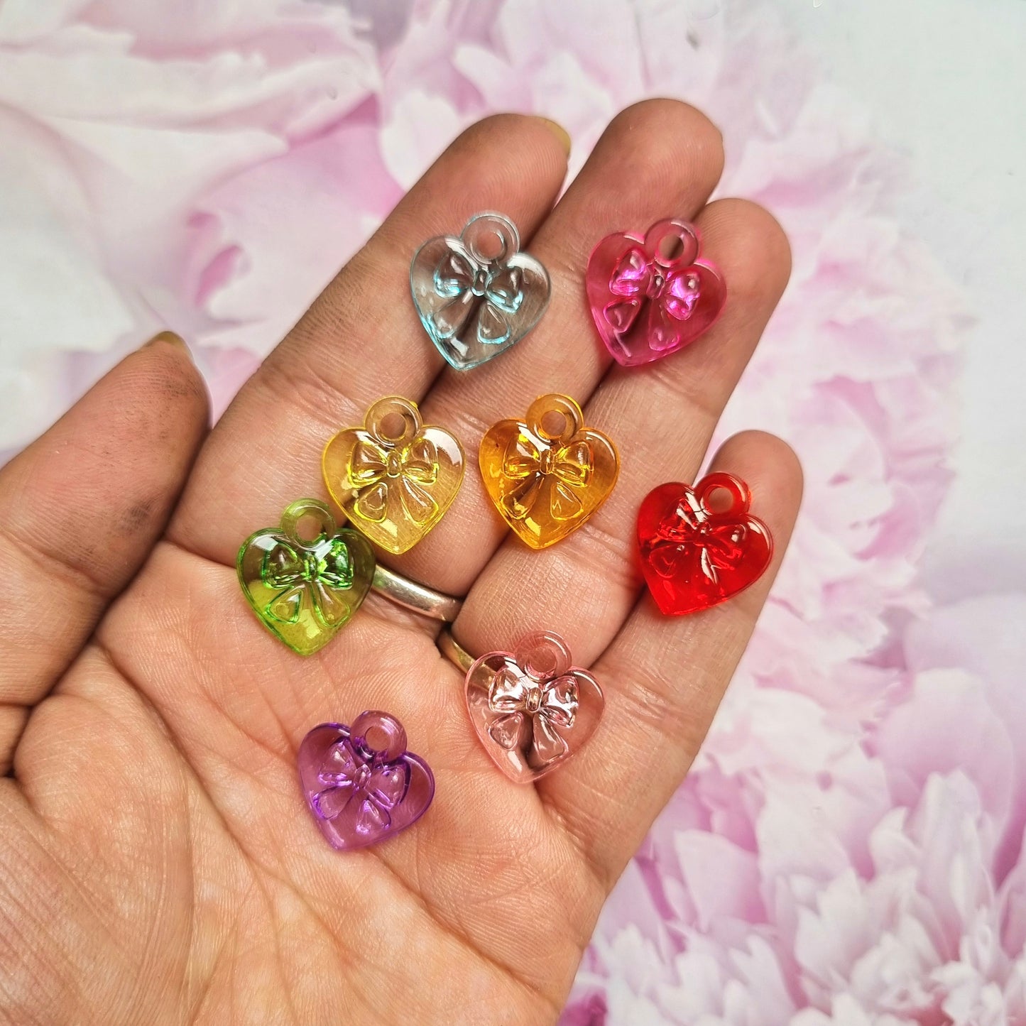 Acrylic Colorful Heart with Bow Charm