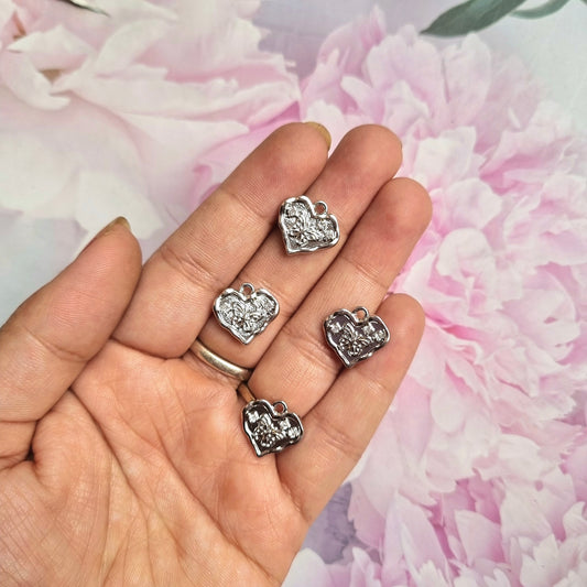 Metal Charms -  Heart with Butterfly and Stones