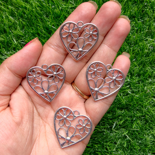 Metal Charms - Heart with Flowers