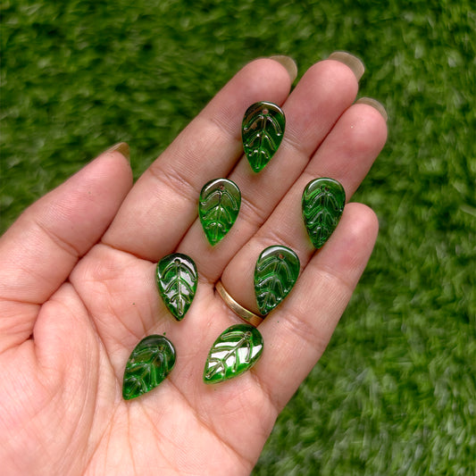 Glass Dark Green Leaf Beads