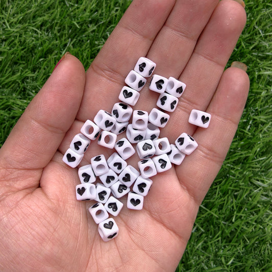 Acrylic B&W Square Heart Beads
