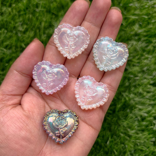 Acrylic UV plating Rainbow Iridescent Heart with Rose Beads