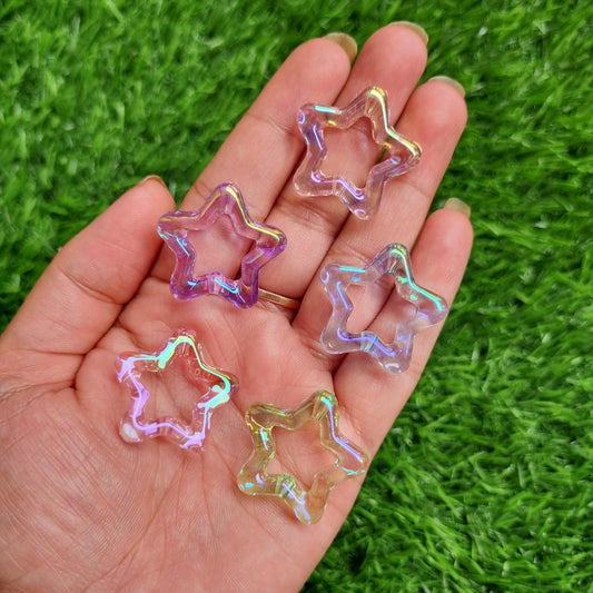 UV Plated Iridescent Hollow Star Beads