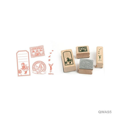 Quartet wooden Antique Stamps