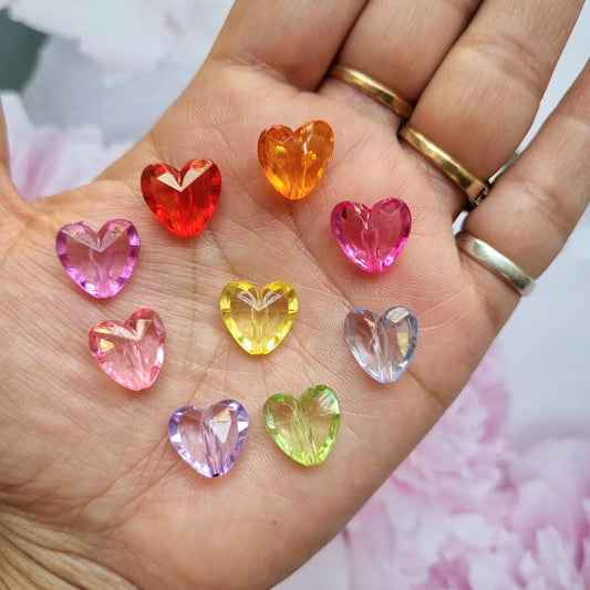 Acrylic Colourful Crystal Heart Beads
