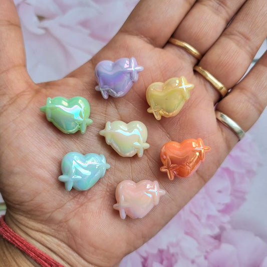 Acrylic Rainbow Shine Premium Heart Beads
